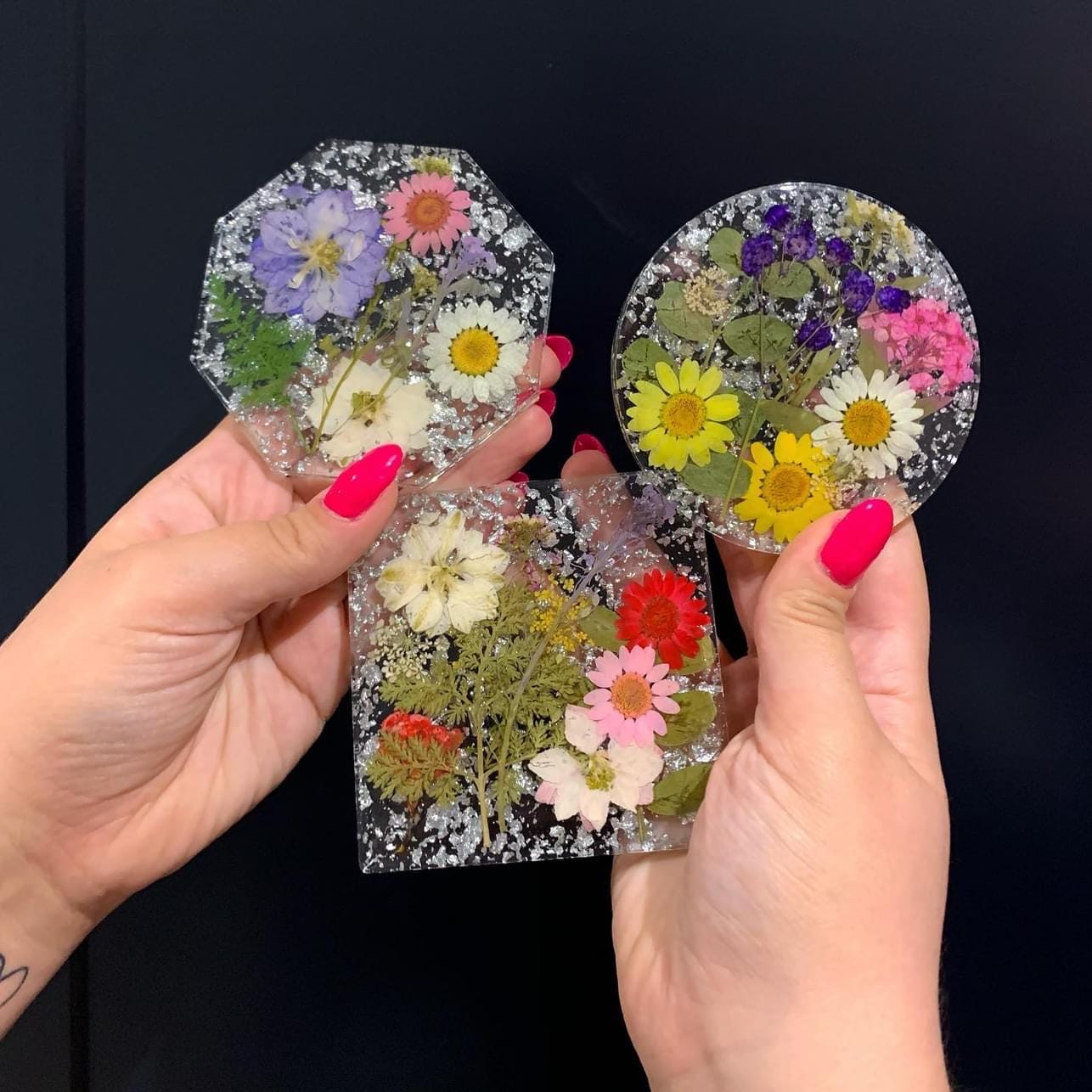 Coasters with Pressed Flowers