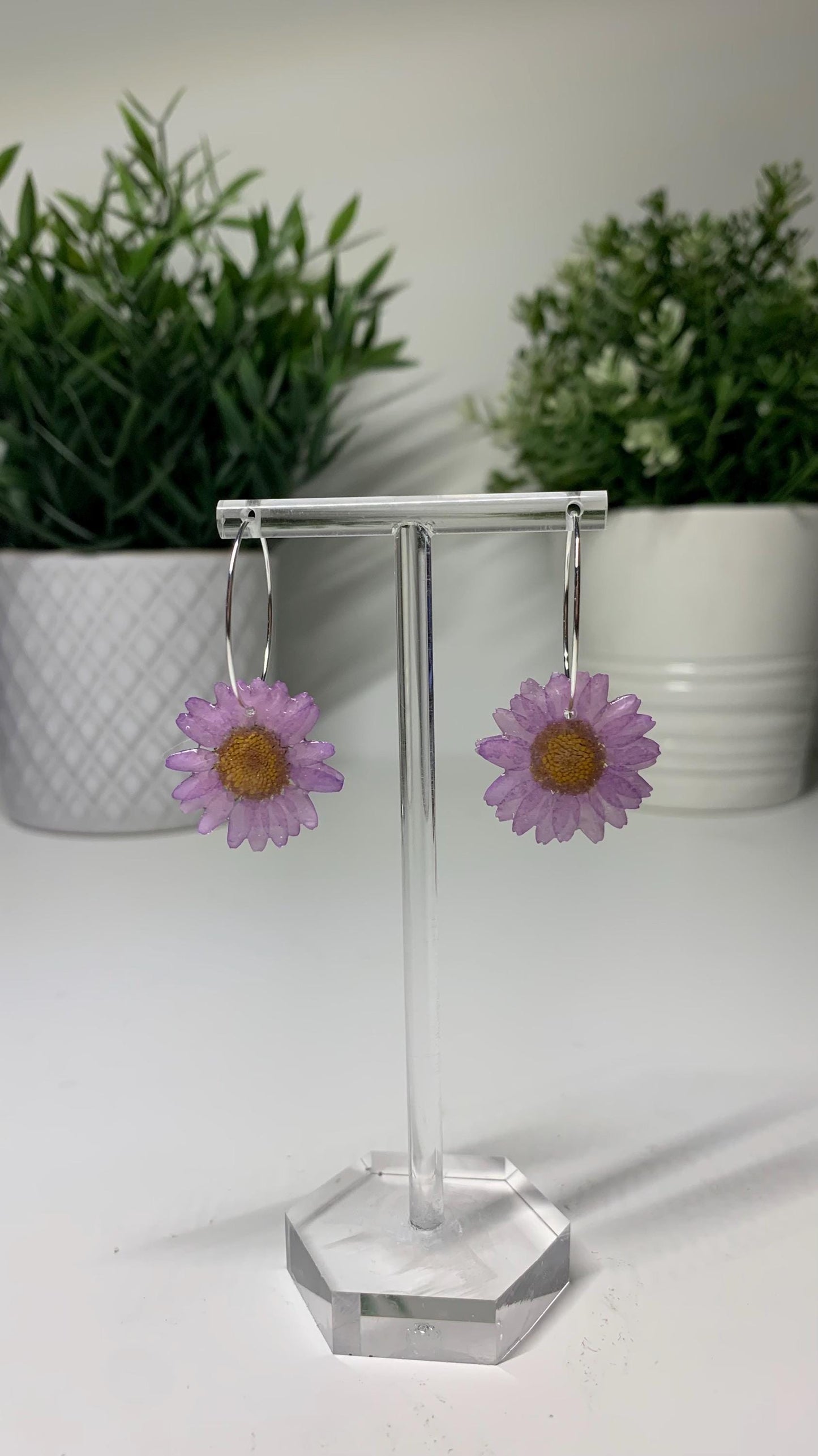 Daisy Earrings with Silver Hoops