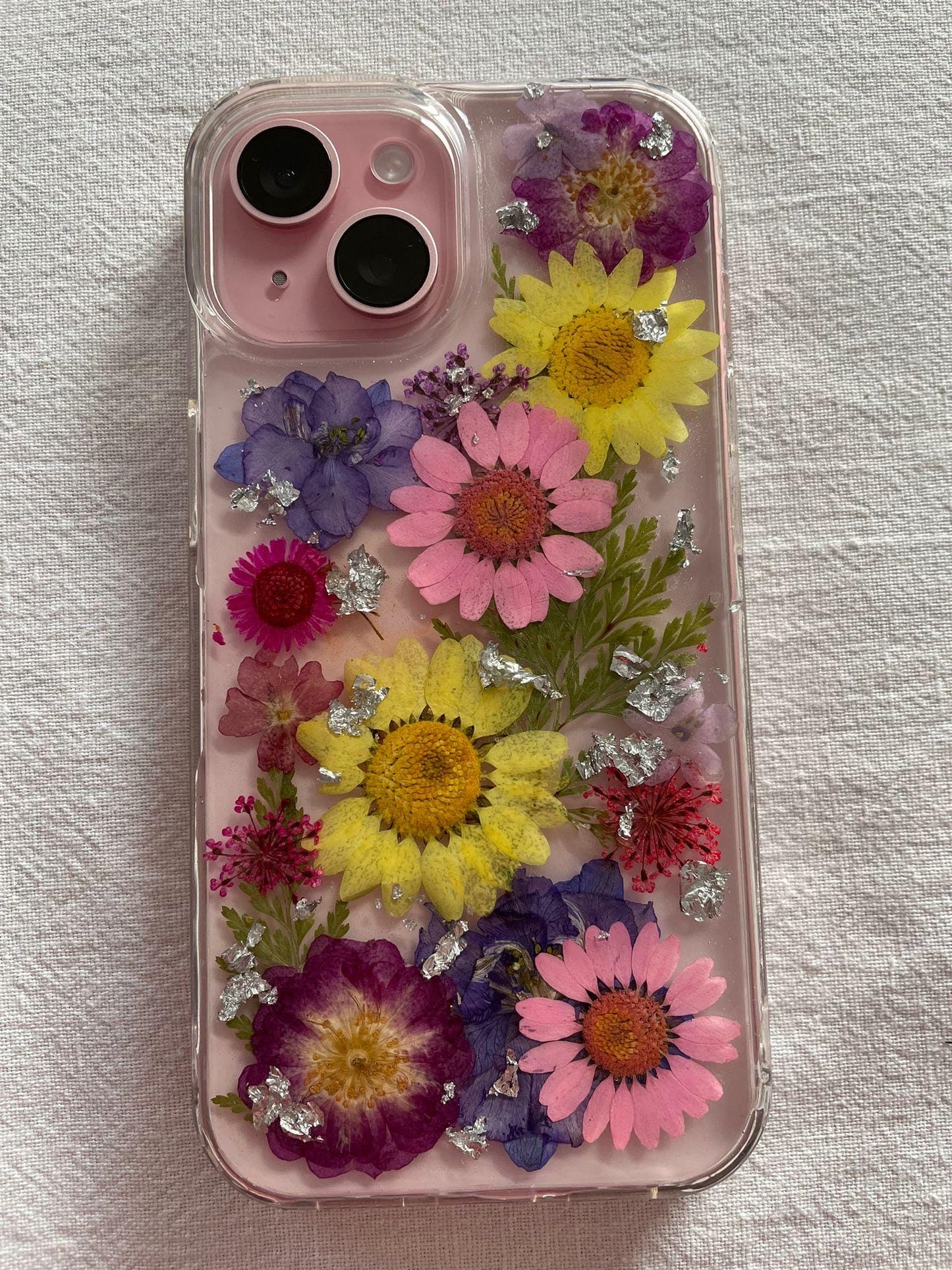Personalised Pressed Flower Phone Case with Silver or Gold Foil