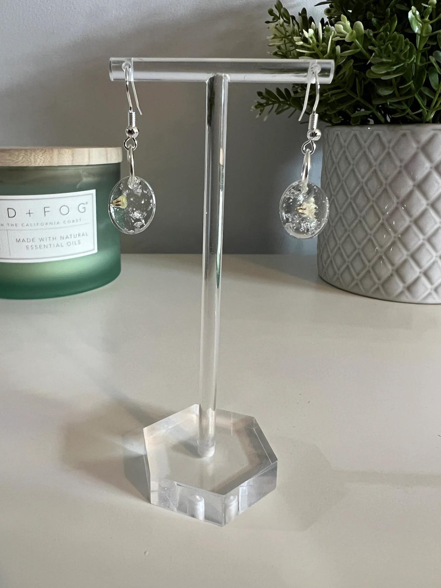 Small Earrings - With Pressed Flowers, Silver or Gold Foil in a Range of Shapes