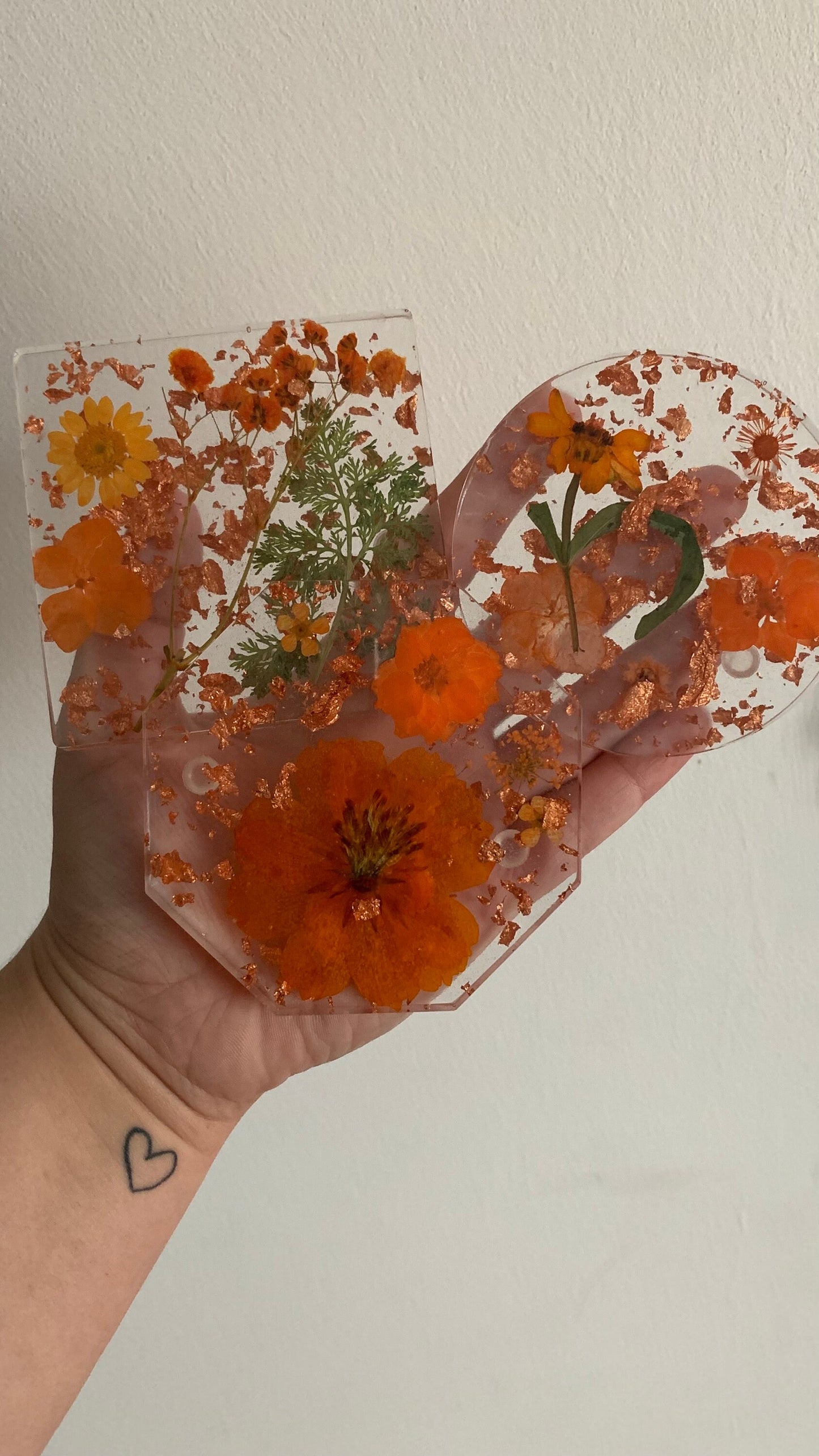 Autumn Coasters with Pressed Flowers and Copper Foil