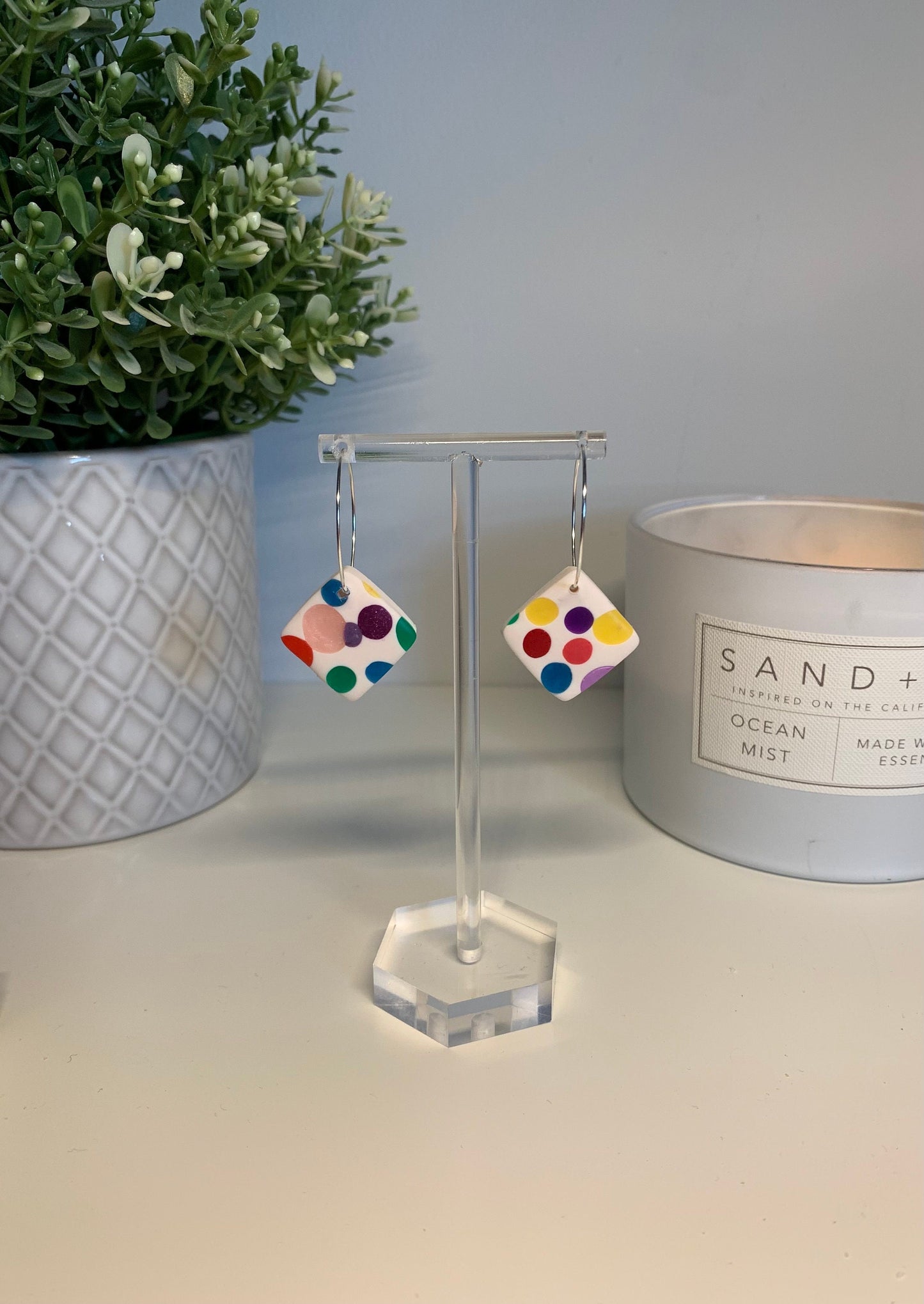 Polymer Clay Earrings - Bright Polka Dots