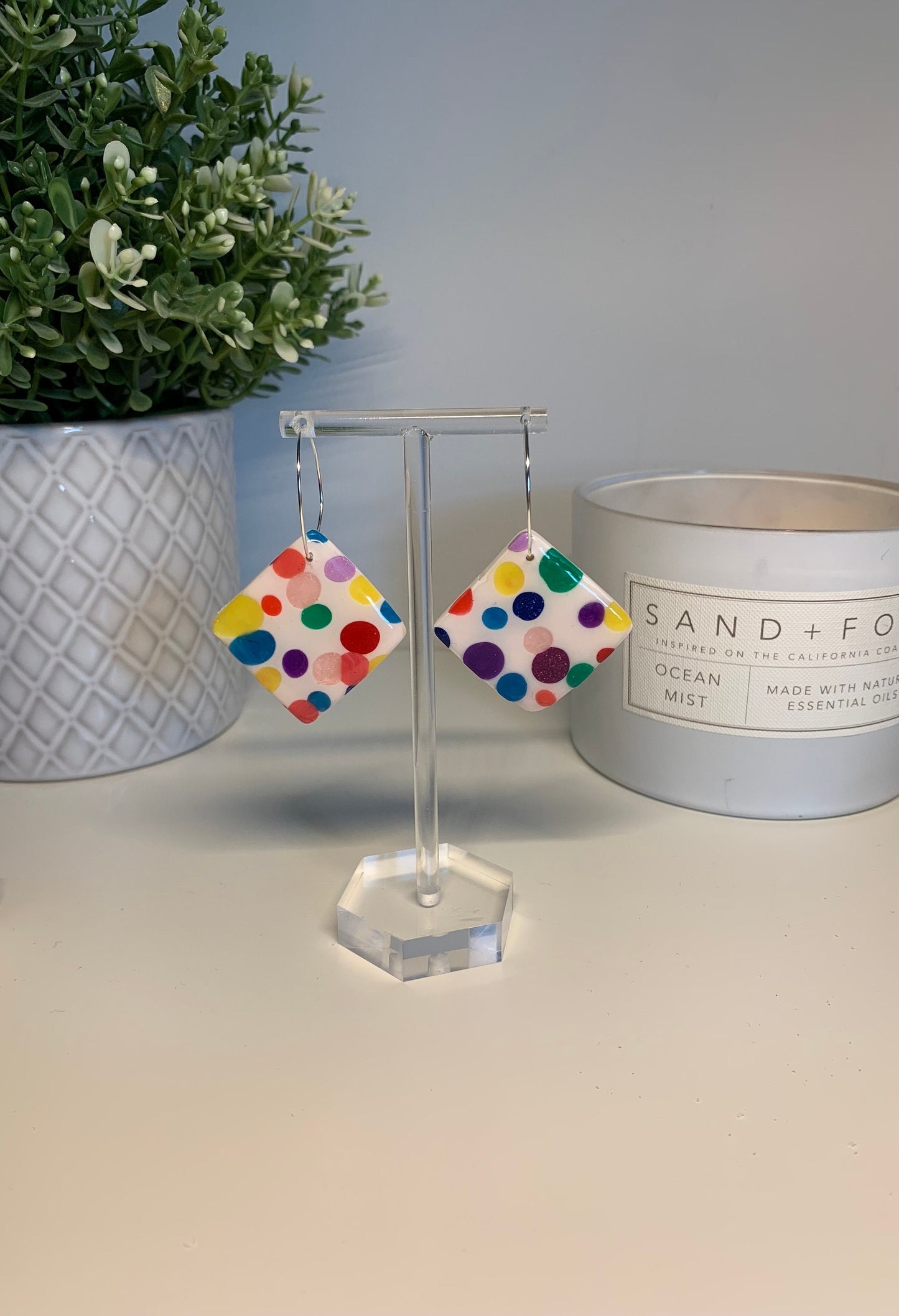 Polymer Clay Earrings - Bright Polka Dots