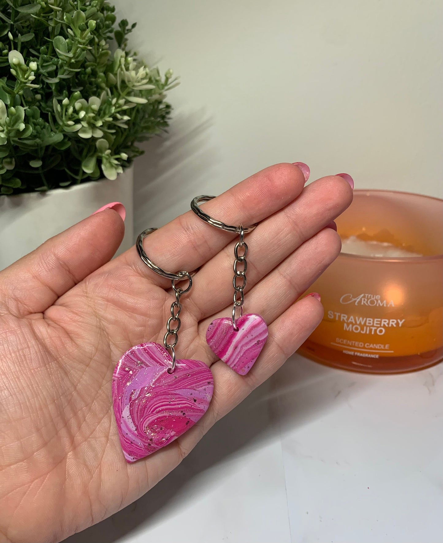 Clay Keyring / Keychain - Small Heart Shaped Keyring (Available in a Range of Colours and Glitters / Foils)