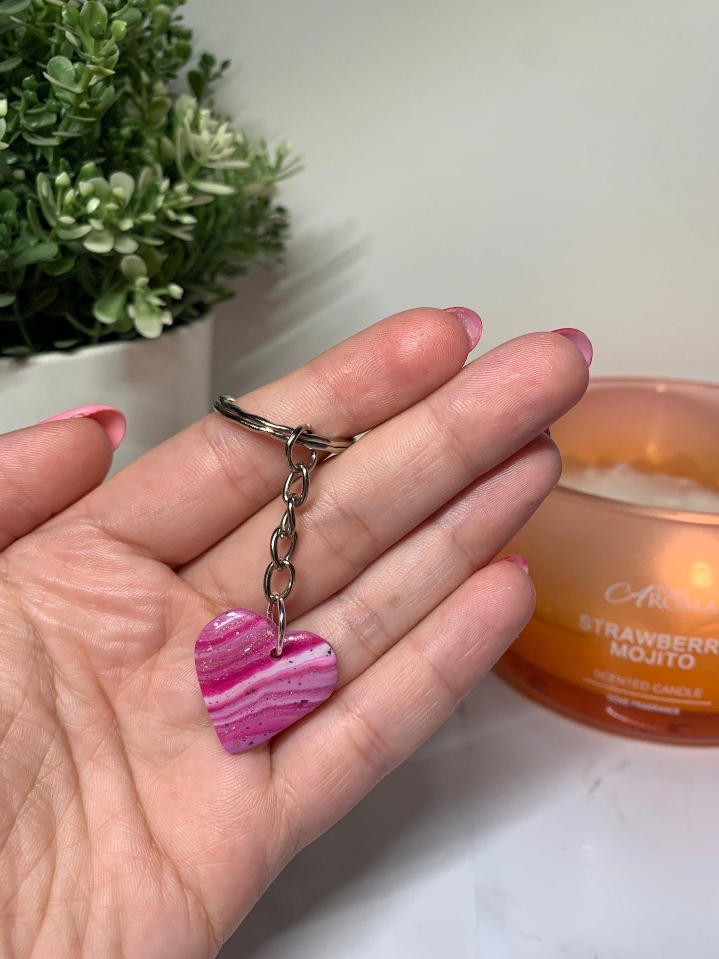 Clay Keyring / Keychain - Small Heart Shaped Keyring (Available in a Range of Colours and Glitters / Foils)
