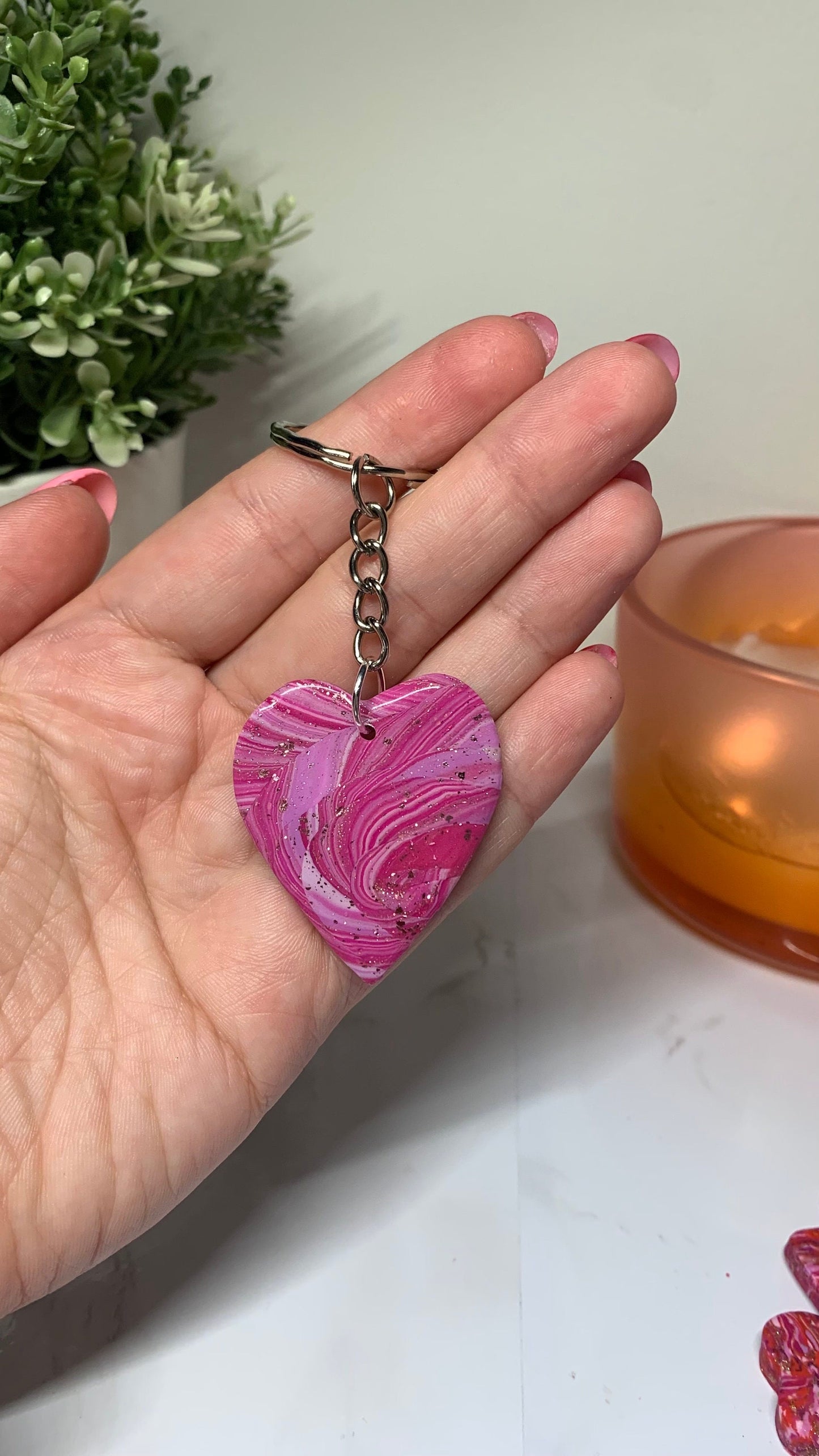 Clay Keyring / Keychain - Large Heart Shaped Keyring (Available in a Range of Colours and Glitters / Foils)