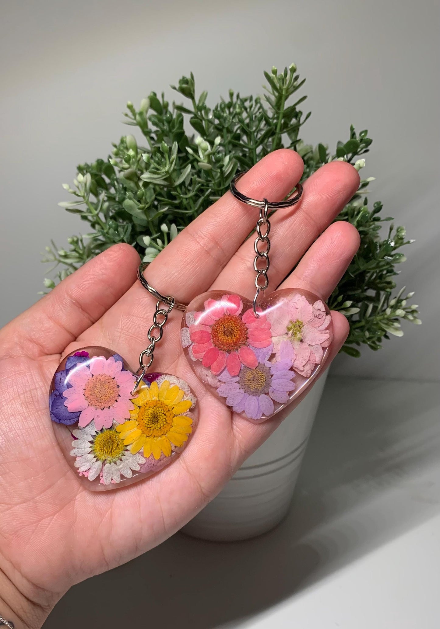 Heart Keyring / Keychain - Flowers (with a Range of Colours Available)