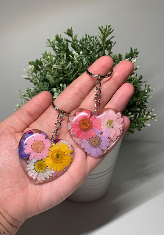 Heart Keyring / Keychain - Flowers (with a Range of Colours Available)