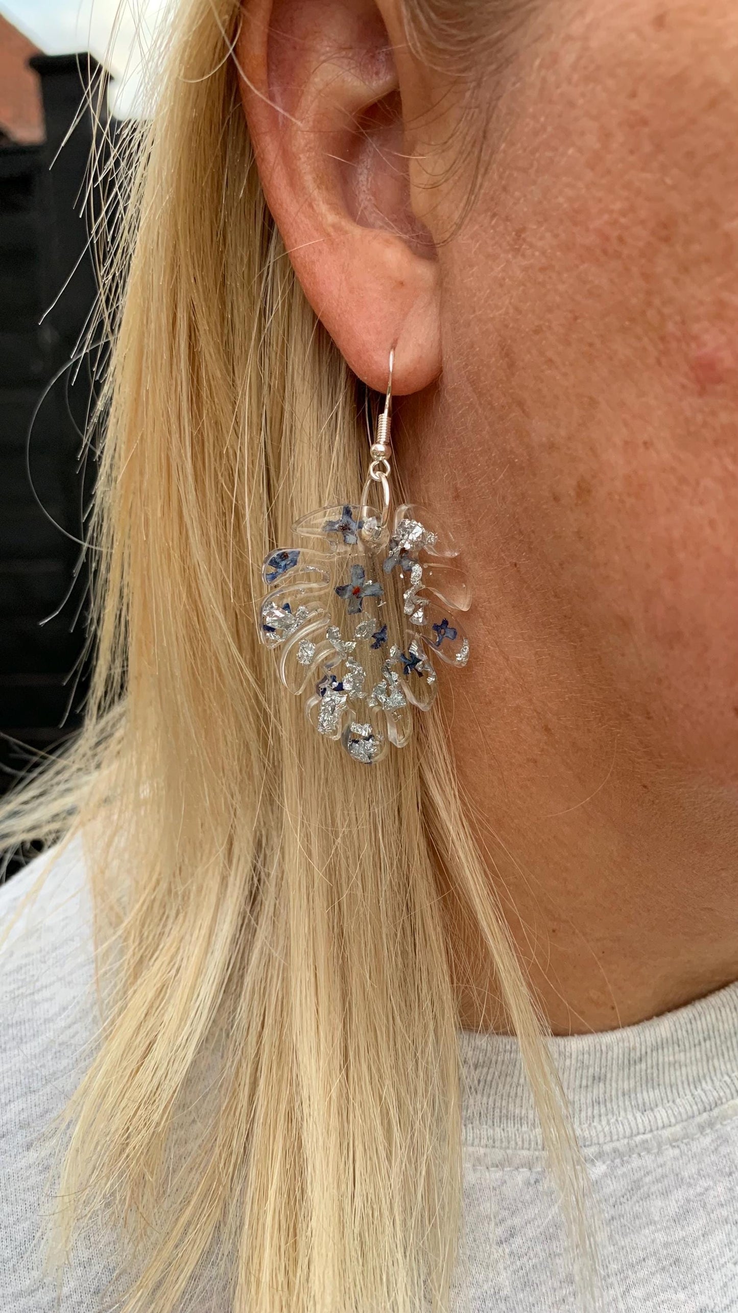Large Earrings - with Pressed Flowers, Silver or Gold Foil in a Range of Shapes