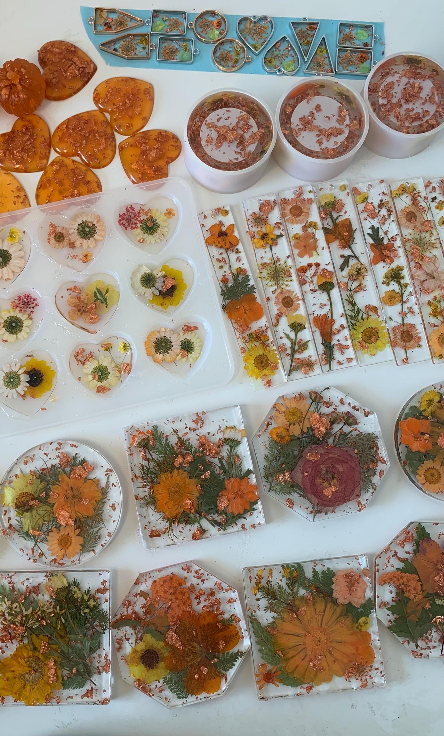 Autumn Coasters with Pressed Flowers and Copper Foil