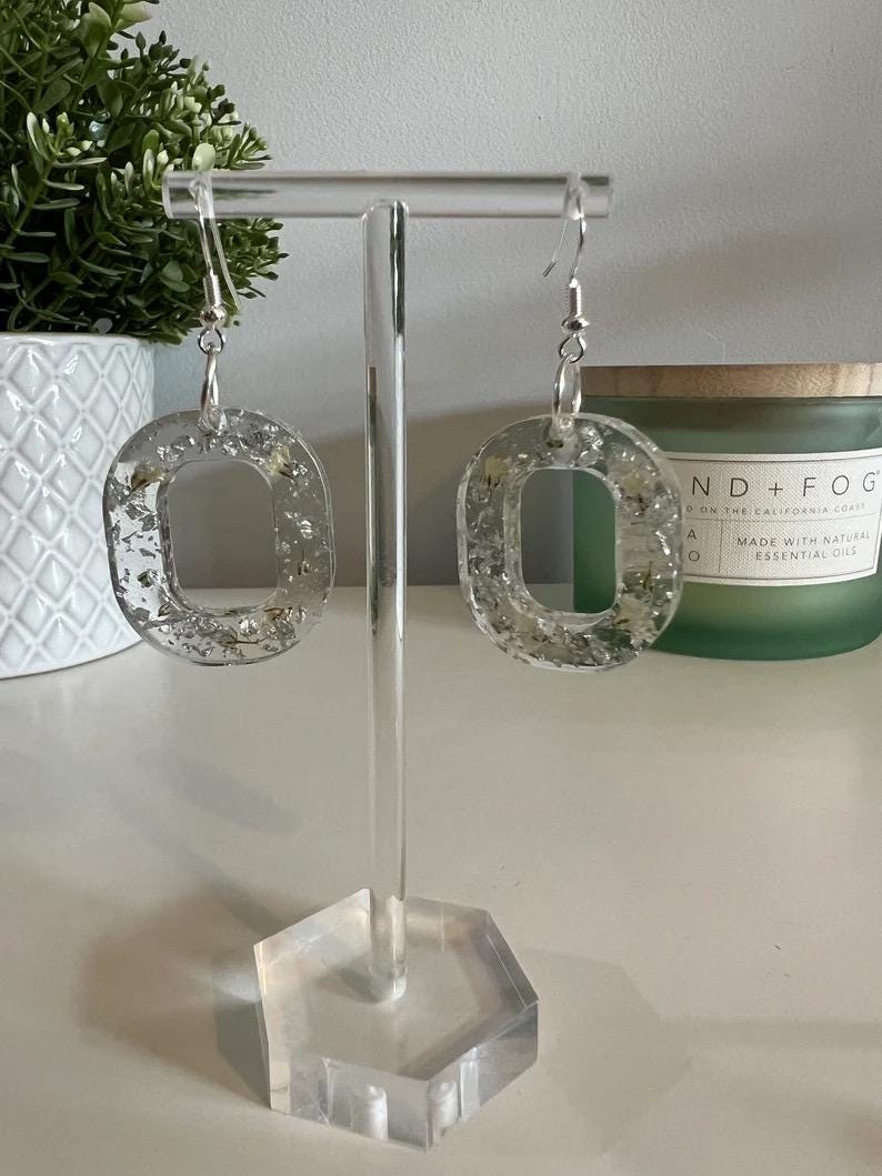 Large Earrings - with Pressed Flowers, Silver or Gold Foil in a Range of Shapes