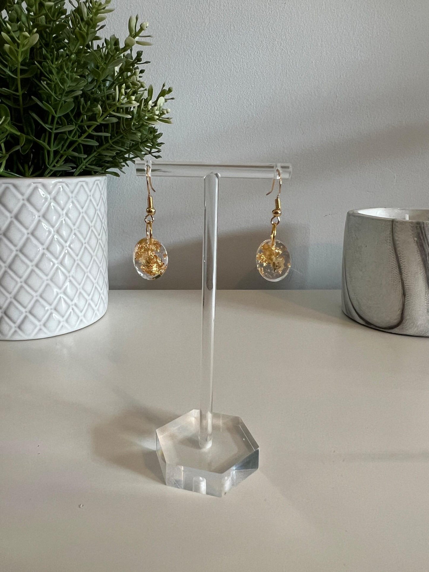 Small Earrings - With Pressed Flowers, Silver or Gold Foil in a Range of Shapes