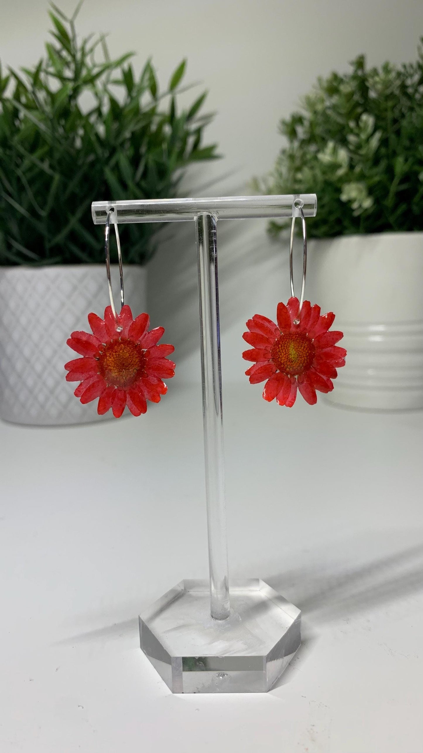 Daisy Earrings with Silver Hoops